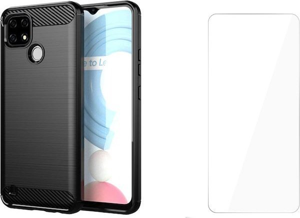 Braders Etui Carbon Case + Szkło Hartowane Płaskie do Realme C21