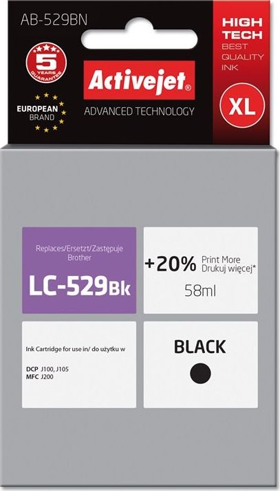 Tusz Activejet Activejet Tusz Activejet AB-529BN (zamiennik Brother LC529BK; Supreme; 58 ml; czarny)