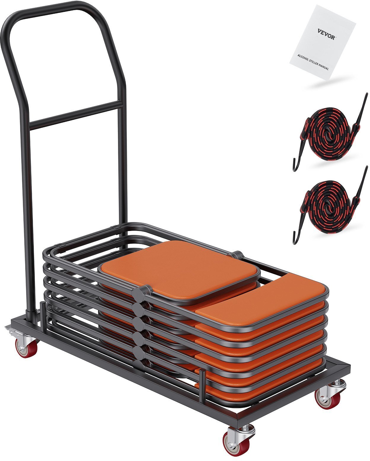 Wózek transportowy na krzesła składane 12 szt. metalowy z kółkami czarny