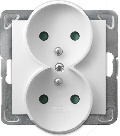 Ospel Gniazdo Impresja podwójne z uziemieniem i przesłonami białe (GP-2YRZP/m/00)