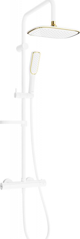 Zestaw prysznicowy Mexen Mexen KX49 zestaw prysznicowy natynkowy z deszczownicą i baterią termostatyczną, biały/złoty - 771504091-25