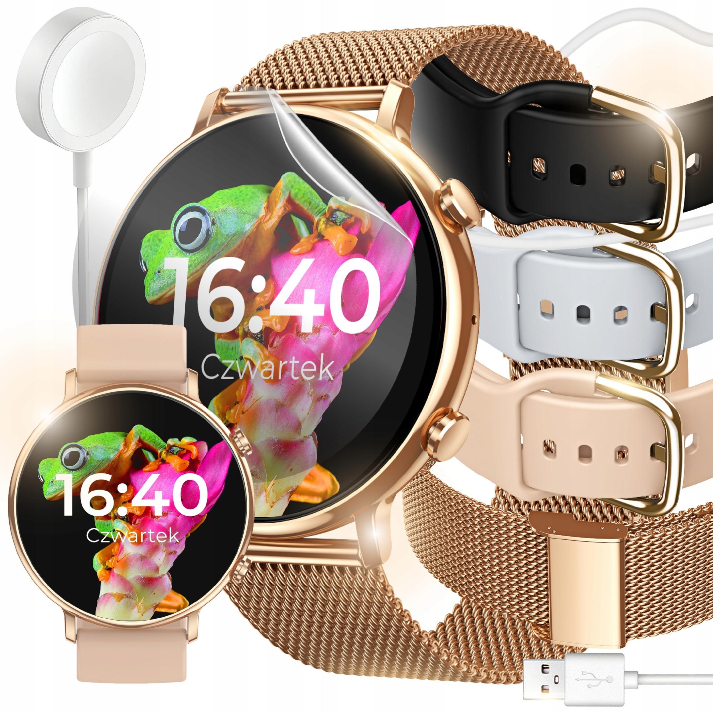 SMARTWATCH ZEGAREK DAMSKI POLSKI ROZMOWY POWIADOMIENIA SPORT ZDROWIE SMS