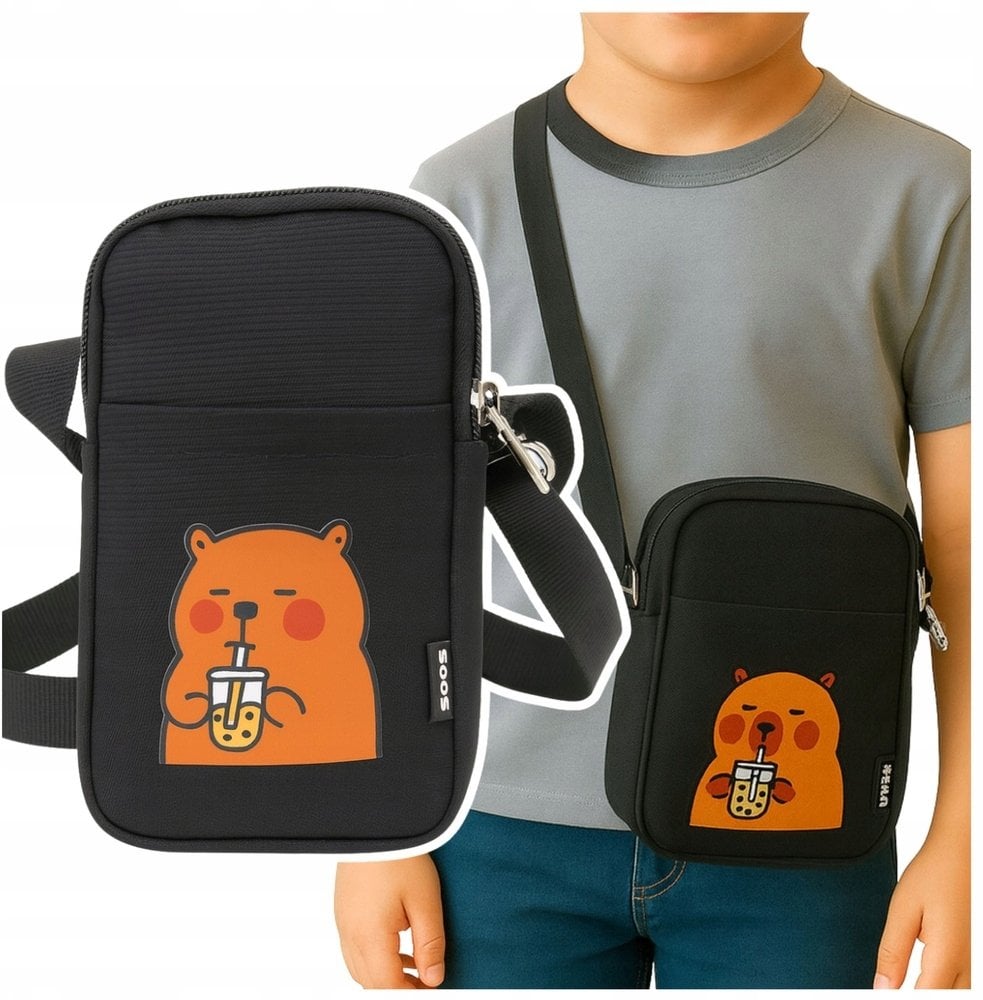 Torba Saszetka Na Ramię Kapibara Pas Regulowany Czarna 20 x 14,5 cm