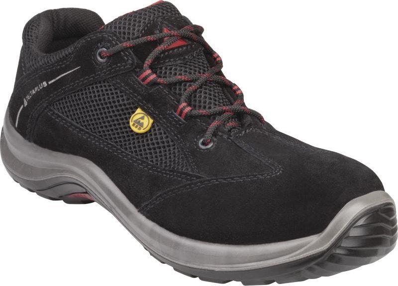 Delta Plus Półbuty z dwoiny welurowej i poliestru typu mesh podeszwa z dwuwarstwowego PU kolor czarno-czerwony rozmiar 46 PIED VIAGIEPNR46