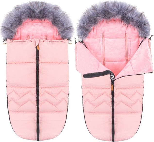 Springos Śpiworek do wózka 4w1, śpiwór z futerkiem do sanek, gondoli 90 cm różowy UNIWERSALNY