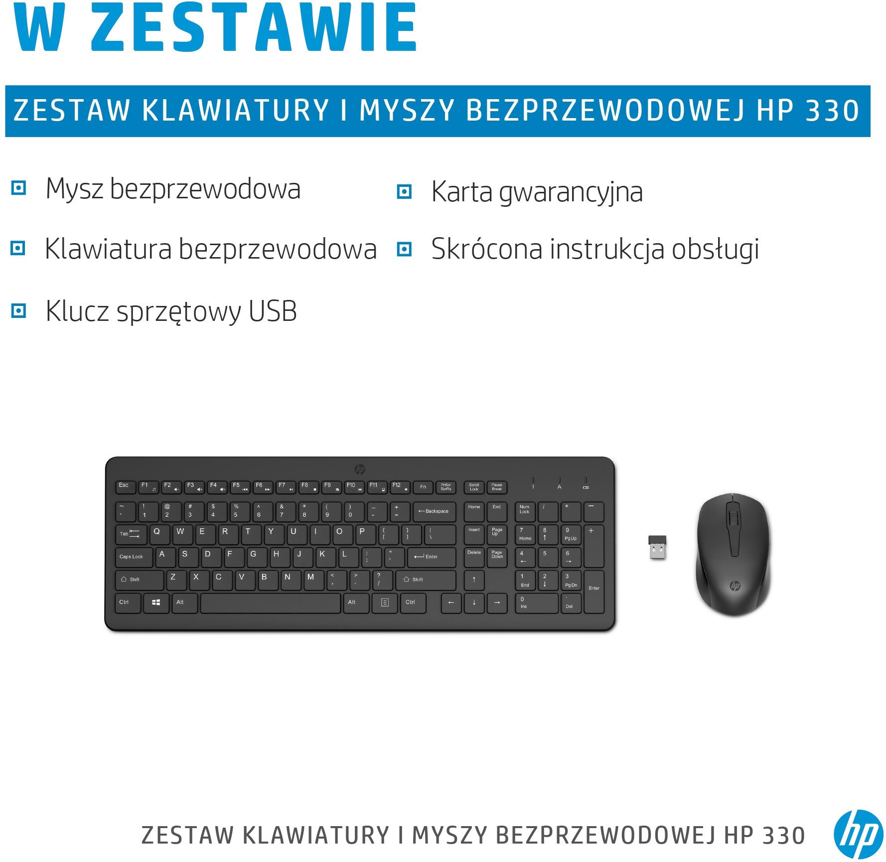 HP HP 330, Zestaw klawiatur z mysz� optyczn� bezprzewodow�, AA, SK, ergonomiczna, nano odbiornik USB rodzaj 2.4 [GHz], bezprzewodo