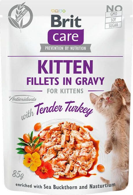 Brit Brit Care Cat Pouch Kitten - filety z indyka w sosie, mokra karma dla kota, saszetka 85g uniwersalny