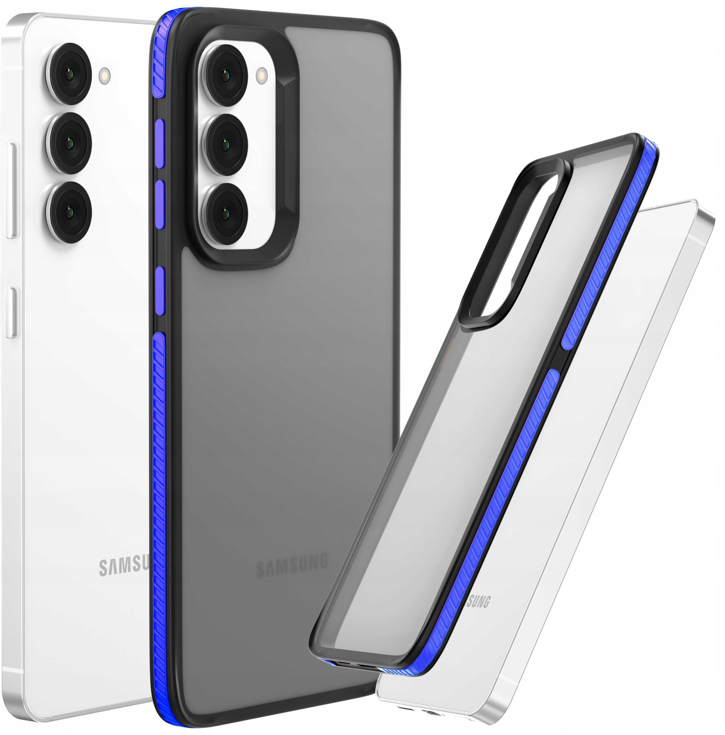 Etui Do Samsung Galaxy S23 (Matowe, Granatowa Ramka, Bumper, Plecki, Case)