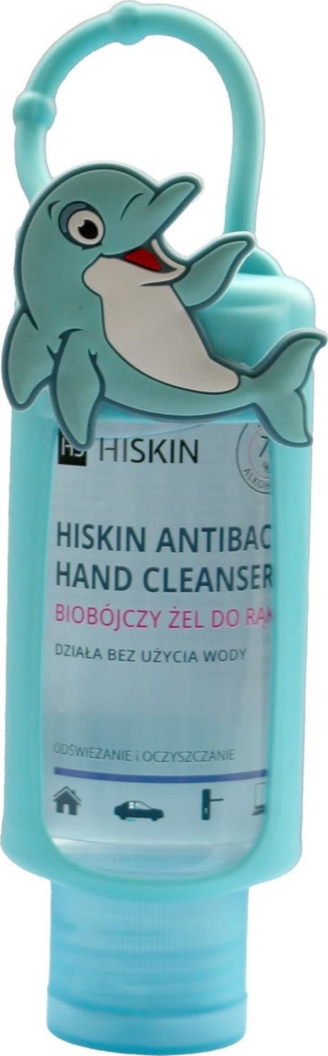 HiSkin HISKIN Antibac Hand Cleanser+ Biobójczy Żel do rąk o zapachu owoców leśnych - delfin (butelka 75ml+etui)
