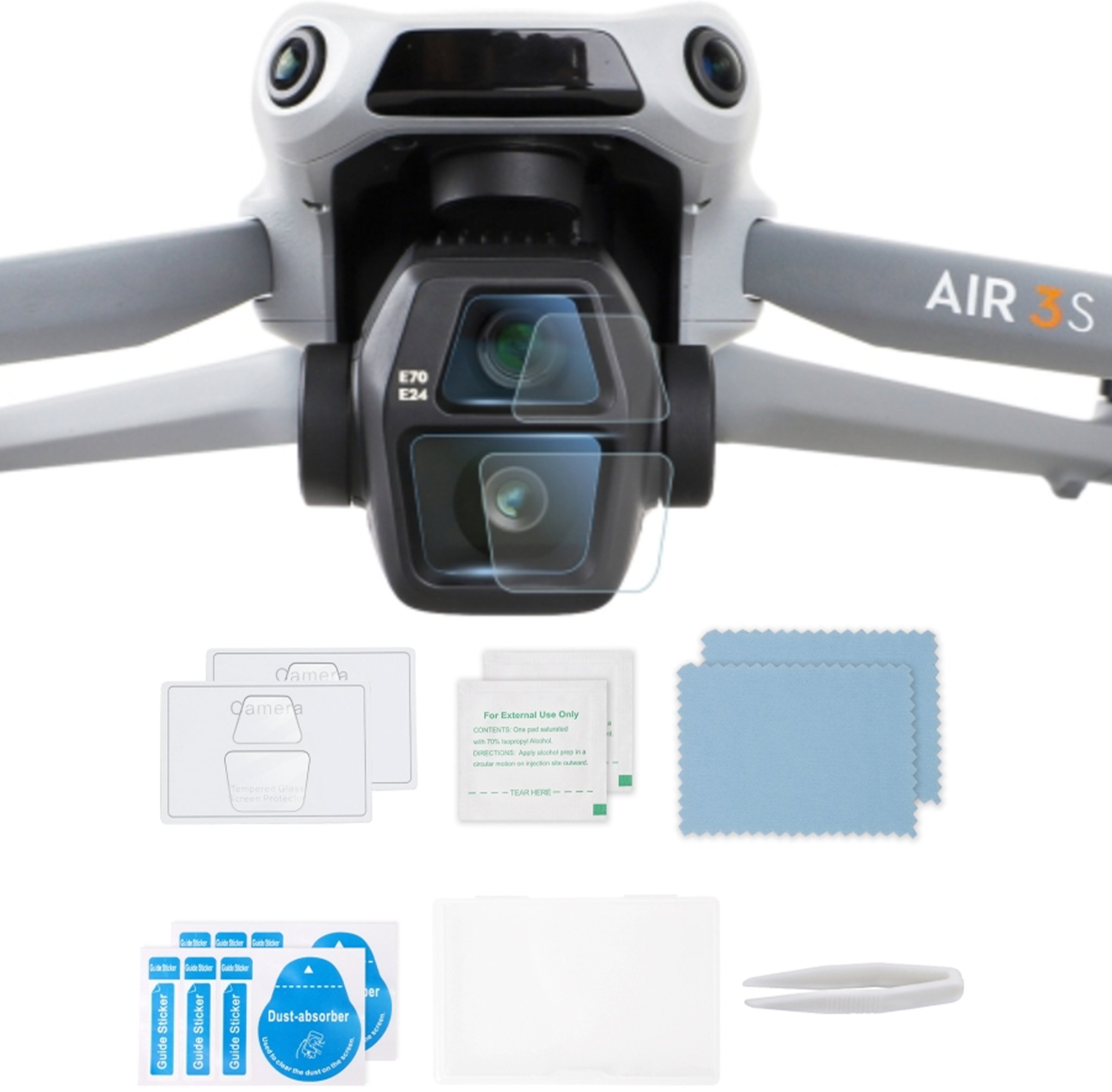 SZKŁO HARTOWANE NA OBIEKTYW GIMBALA DRONA DO DJI AIR 3S - ZESTAW 4 SZTUK