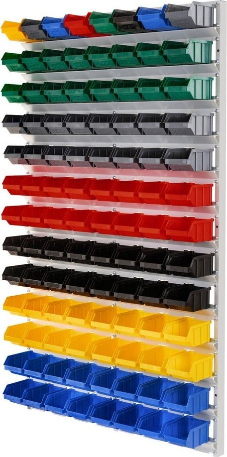 qBox Regał do pojemników warsztatowych, wiszący. Wym: 1610x940x380mm 104 pojemniki (Regał z pojemnikami)