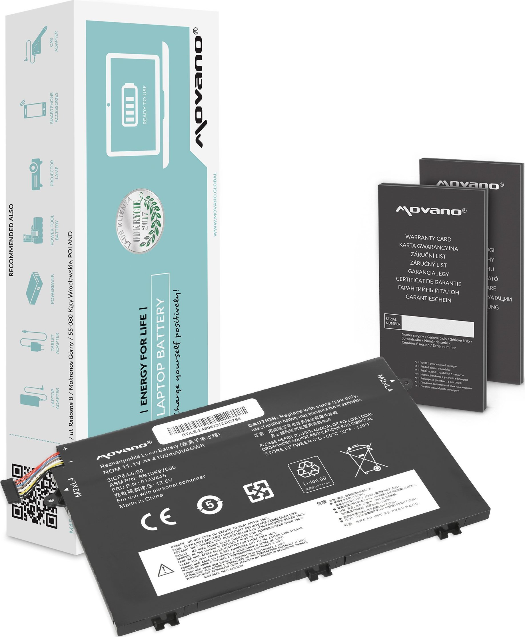 Bateria Movano Bateria 01AV445 do Lenovo ThinkPad E14 E15 E480 E580 E590