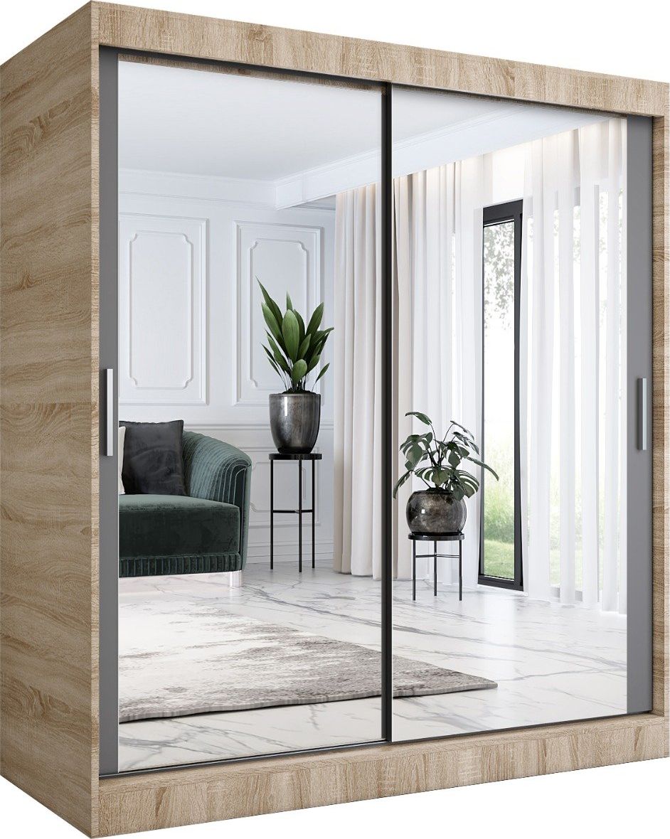 MKPOL Szafa przesuwna MODUO COMFORT 180 dąb sonoma/antracyt z dwoma lustrami