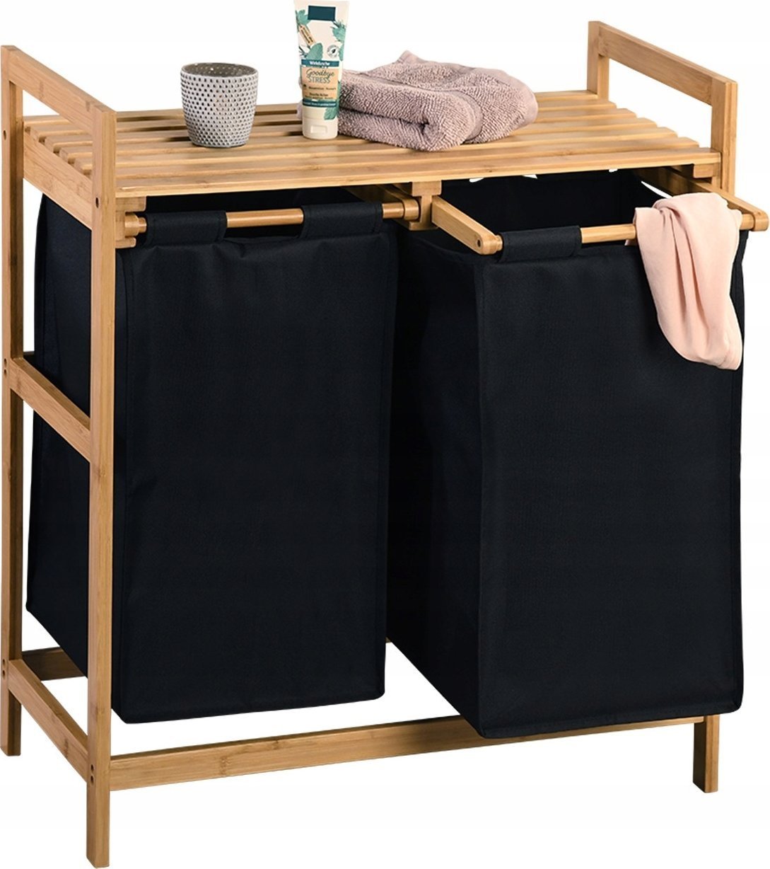 Kesper Bambusowy kosz na pranie, dwukomorowy, 64 x 73 cm