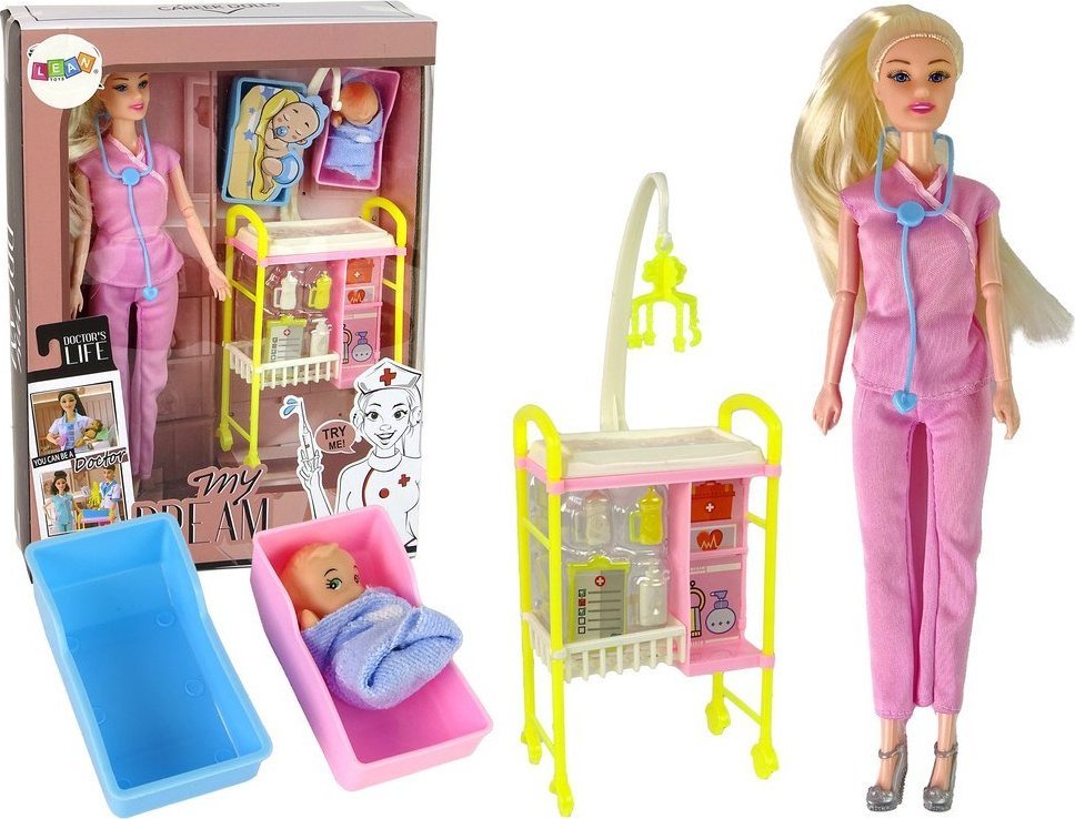 LeanToys Lalka Dla Dzieci Lekarz Długie Włosy Akcesoria