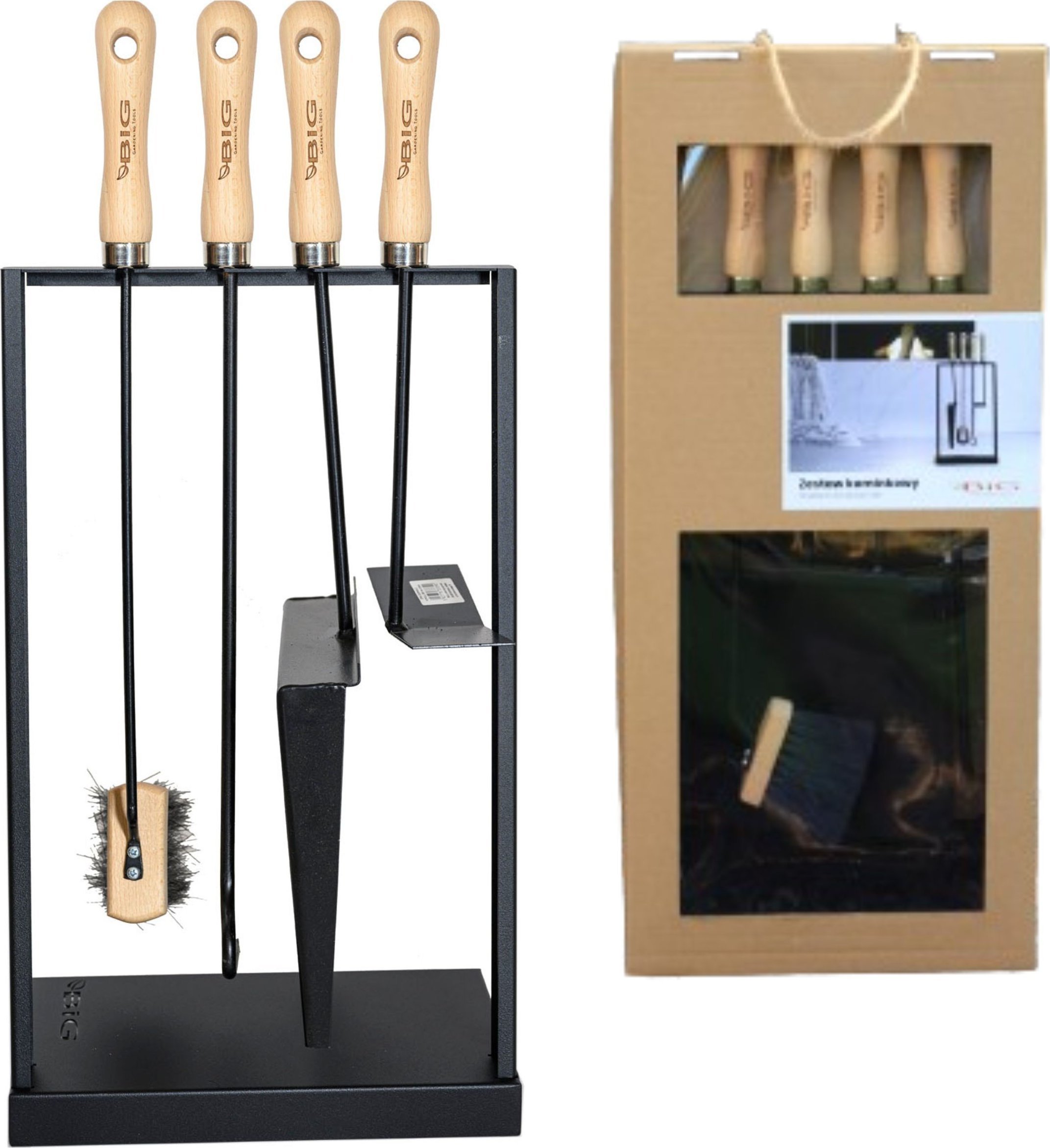 Big Zestaw kominkowy Szufelka do popiołu, pogrzebacz, szczotka, zgarniacz