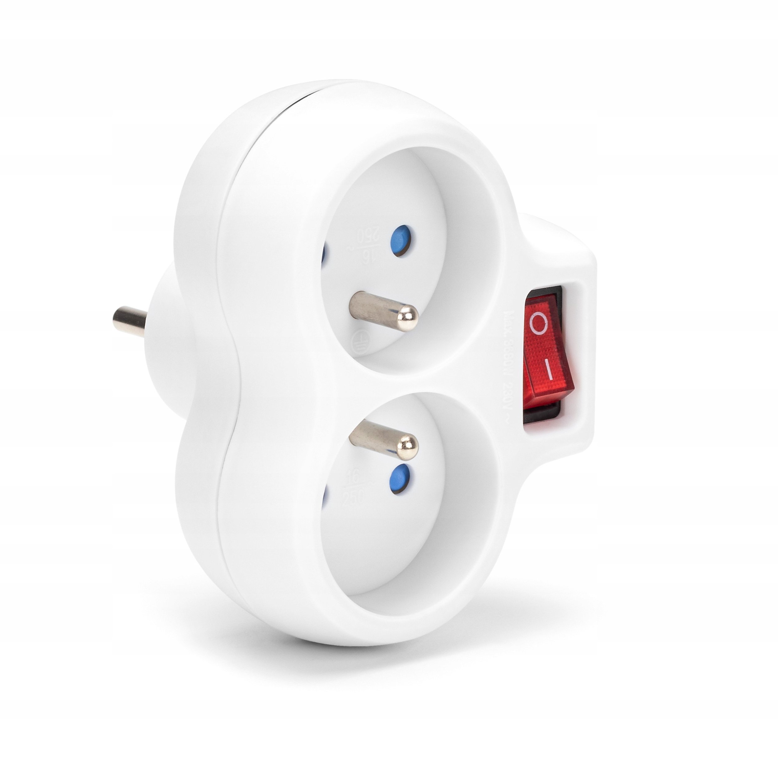 Rozgałęźnik sieciowy MONTIS MT148-WH podwójny z wyłącznikiem biały