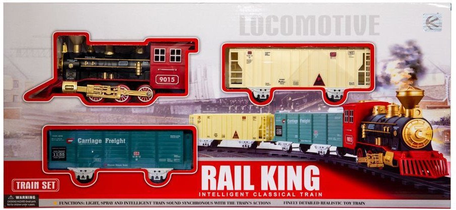 Kolejka na baterie z dźwiękiem, światłem i parą, zestaw 12 elementów