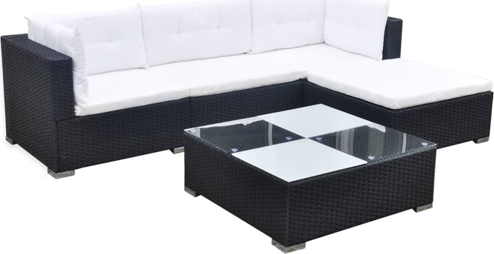 vidaXL 5-cz. zestaw mebli do ogrodu, poduszki, rattan PE czarny