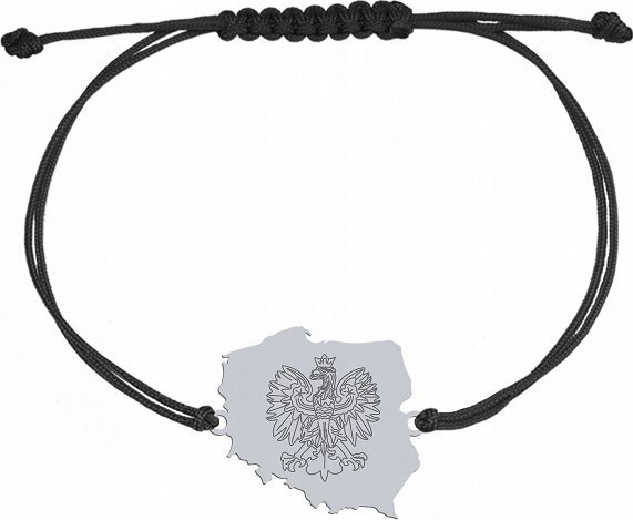 Radziszewska Jewellery Bransoletka Srebrna Mapa Polski Sznurek 925 Grawer Prezent Biżuteria