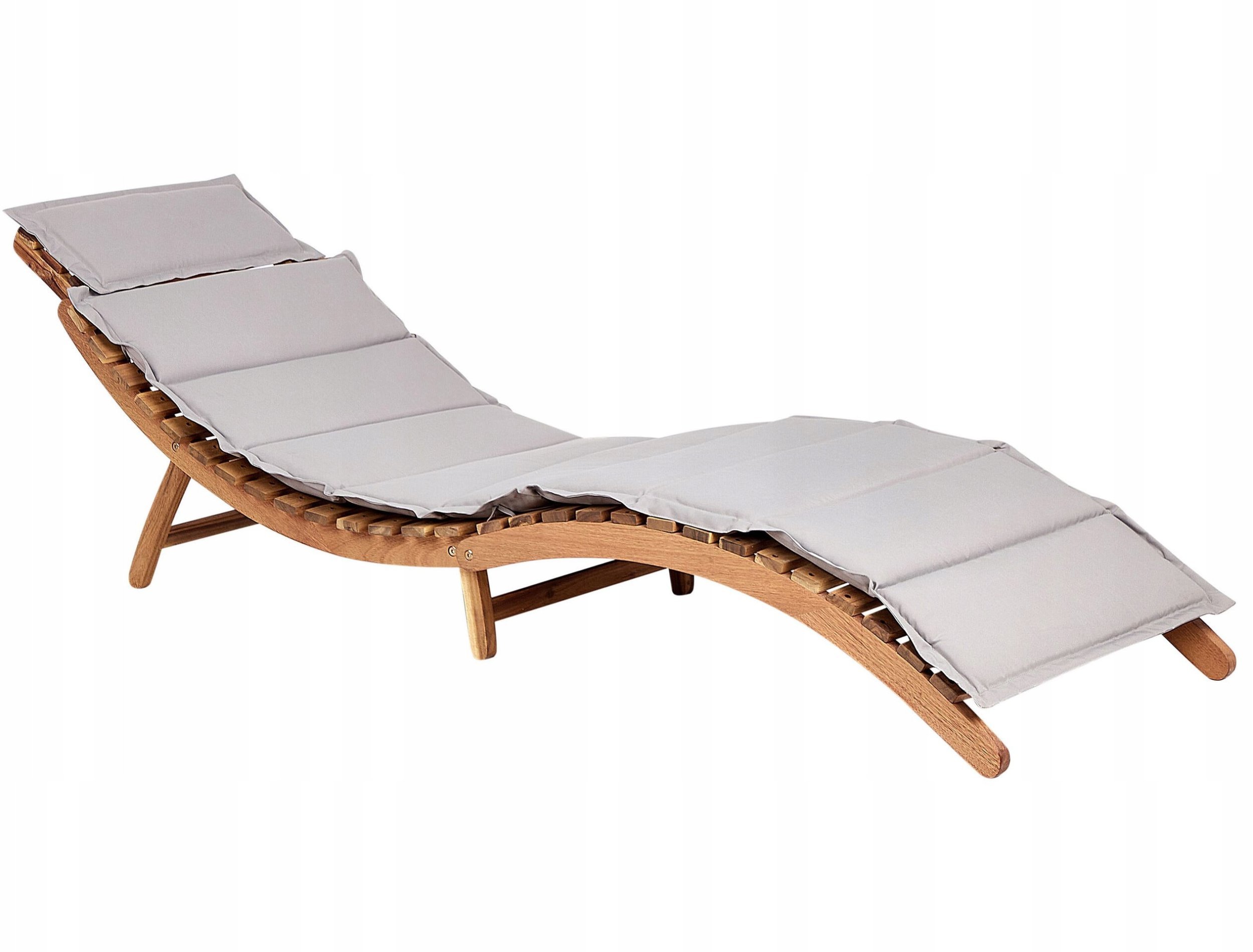 Beliani Leżak ogrodowy drewniany z poduszką szarą LUINO