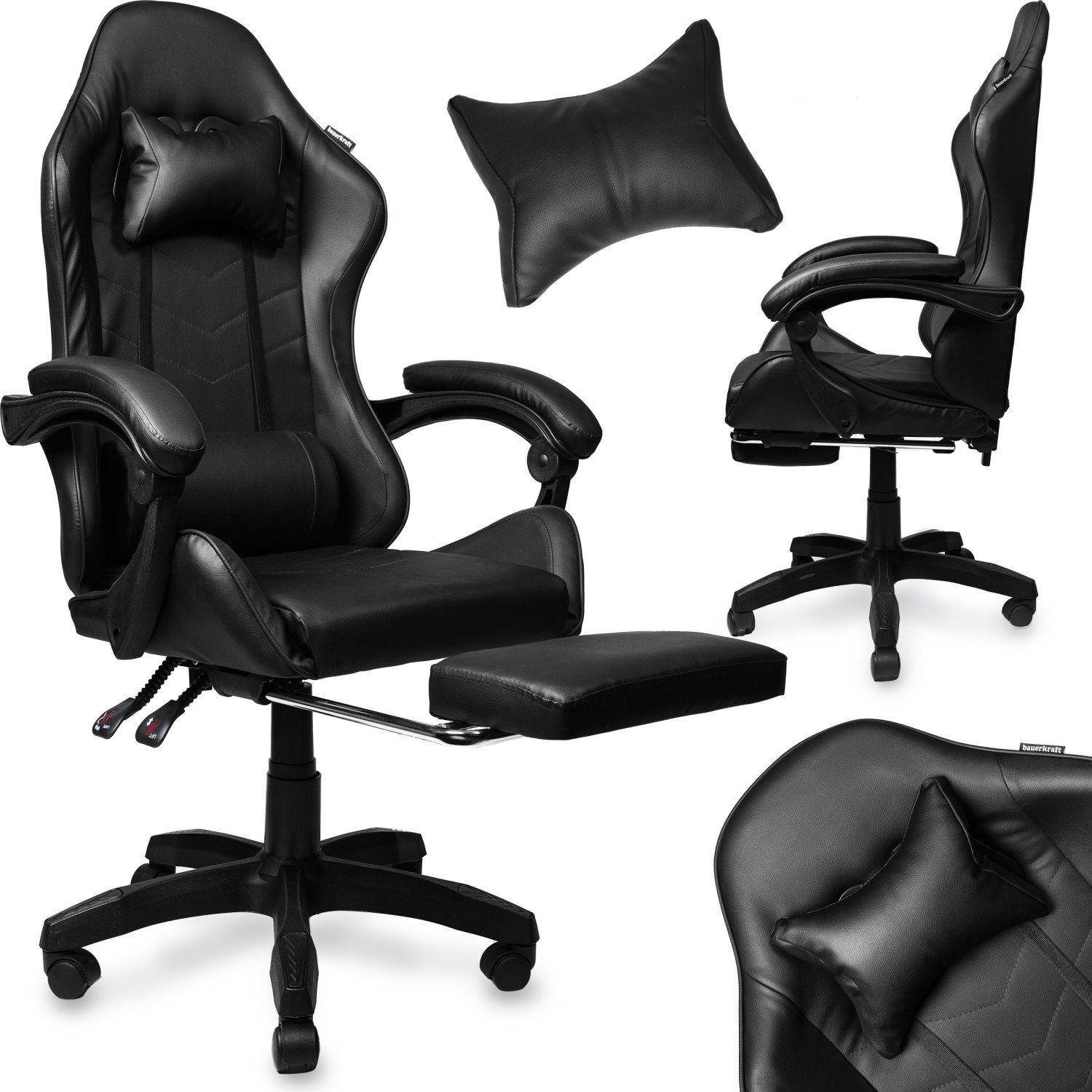 Fotel Bauerkraft Fotel gamingowy krzesło obrotowe z podnóżkiem czarny