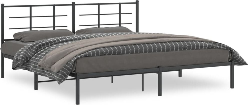 Metalowa Rama Łóżka Z Wezgłowiem, Czarna, 200X200 Cm