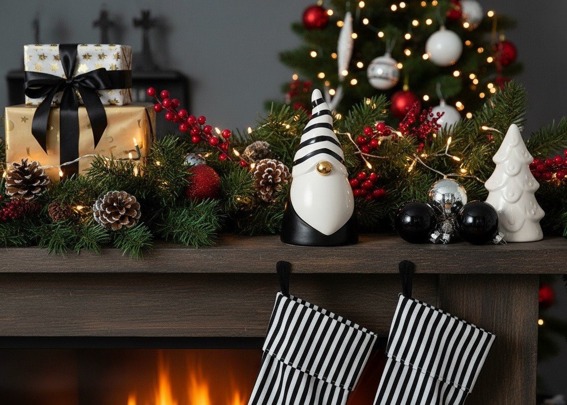 Figurka świąteczna Skrzat 18 cm czarno biały