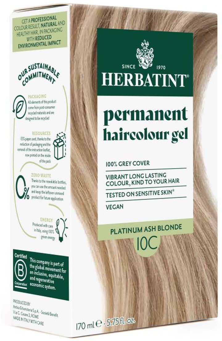 Herbatint Trwała Ziołowa farba do włosów 170ml Platynowy Popielaty Blond (10C)