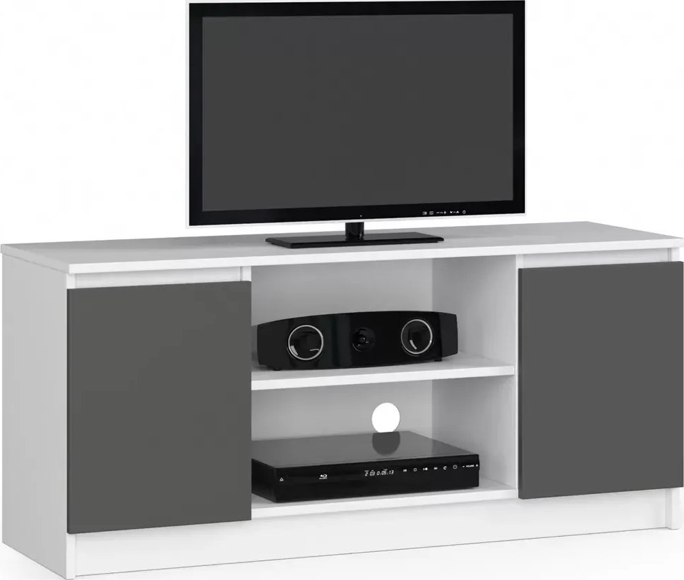 Elior Szafka RTV do salonu biała - grafit / szary - Darius 3X 120 cm