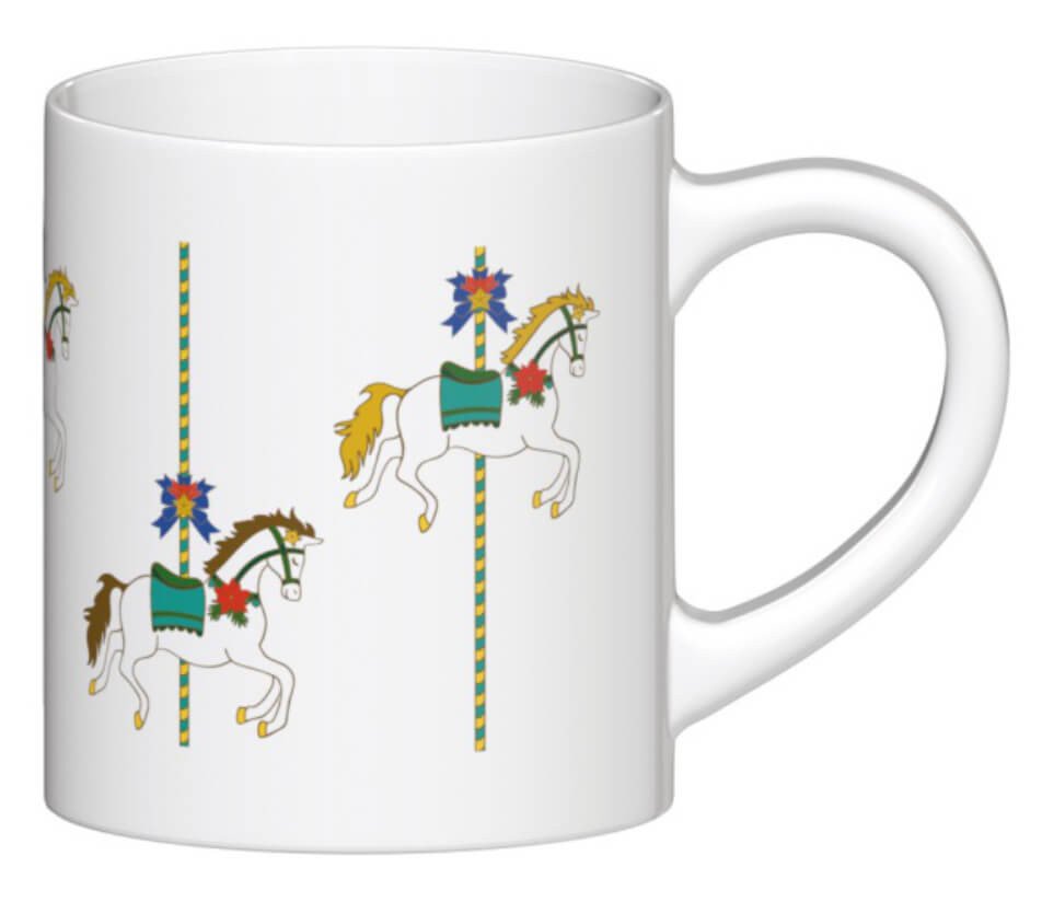 Ceramiczny kubek "Świąteczna Karuzela" ozdobiony uroczym, zimowym motywem. Prezent upominek na mikołaja święta gwiazdkę dla faceta taty mamy męża kole