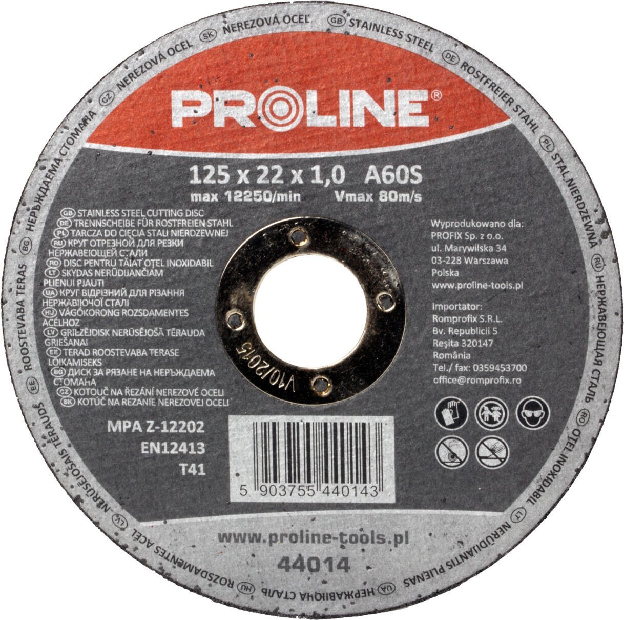 Pro-Line Tarcze do cięcia stali kwas.t41,125x1.0x22a60s proline 10szt