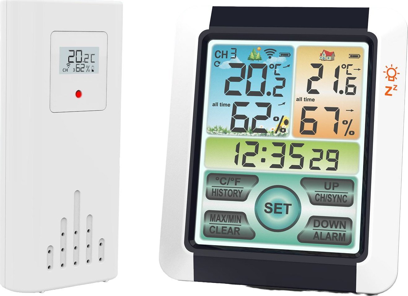 Bezprzewodowa stacja pogodowa termometr higrometr zegar alarm