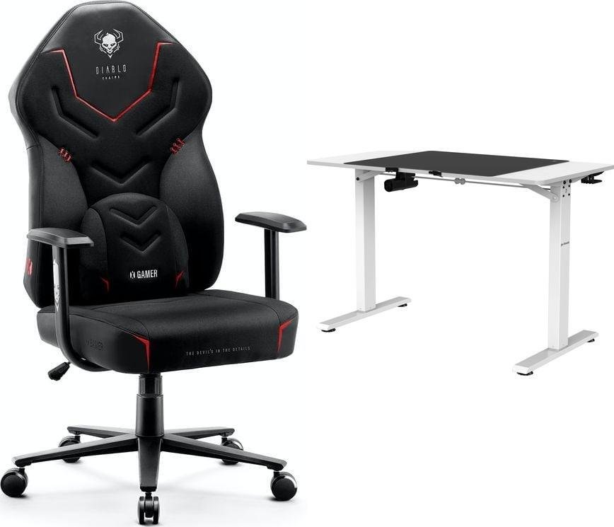 Fotel Diablo Chairs X-Gamer Dark Obsidian + EGON 1100 Białe 110 cmx60 cm