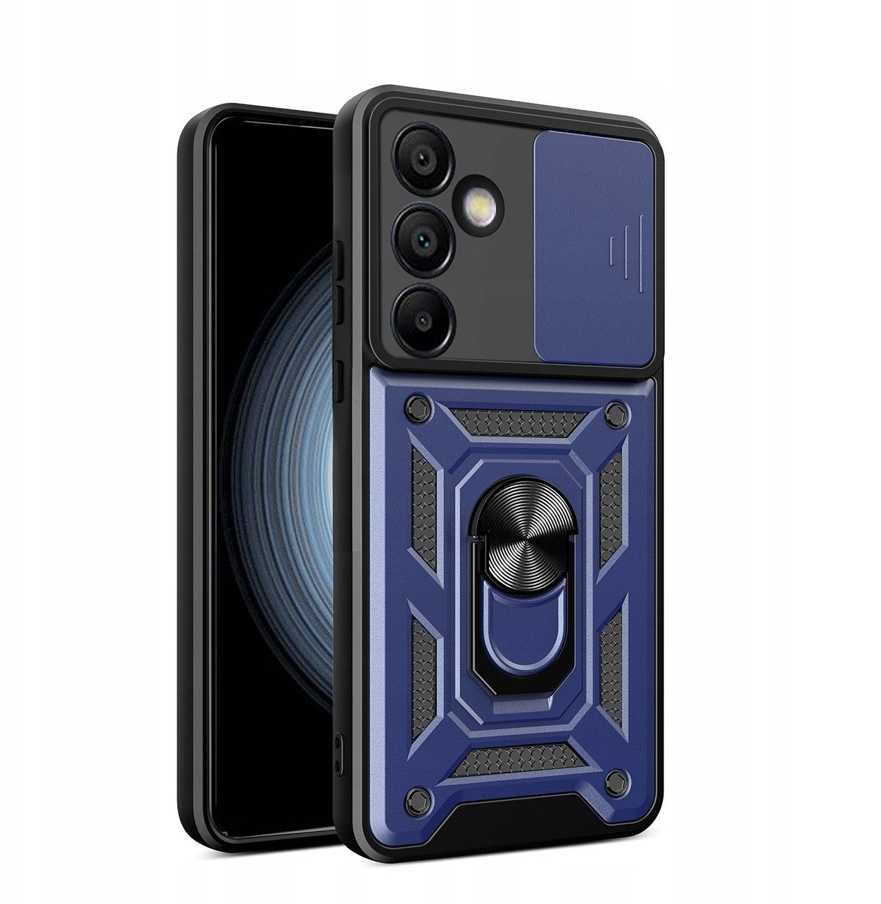 Pancerne etui Hybrid Armor Camshield z podstawką i osłoną aparatu na Samsung Galaxy A36 - niebieskie