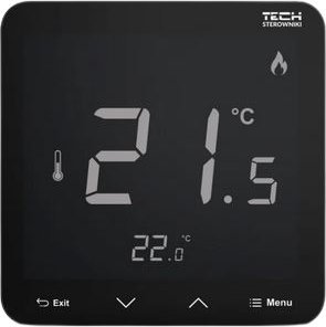 Tech Regulator pokojowy, bezprzewodowy R-8pb PLUS, bateryjny, montaż podtynkowy, czarny STR8PBPLUSBK