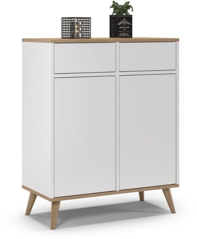 Komoda na nóżkach do sypialni, SKAND, 80x40x100 cm, biel, dąb, mat | TYLETEGOTU