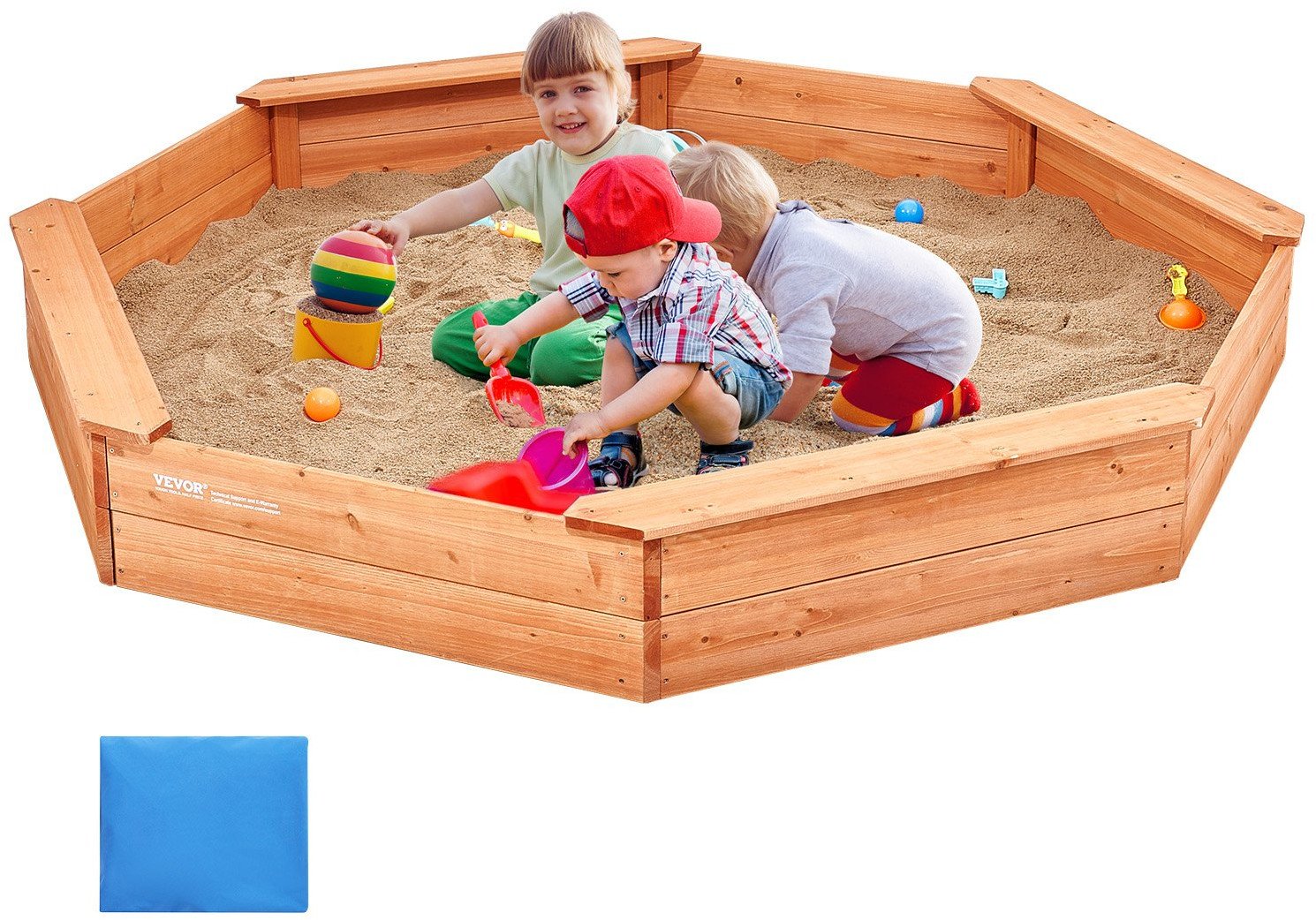 Piaskownica drewniana okrągła z ławkami 192x192 cm