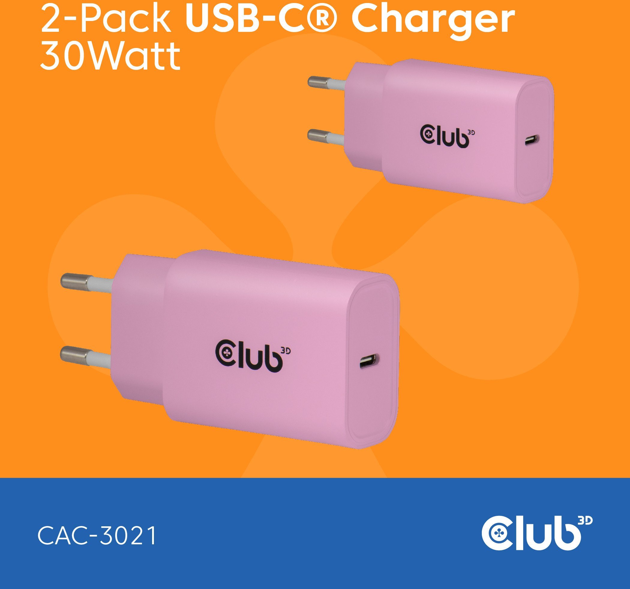 Club3D Lifestyle Ladegerät USB-C 30Watt, 2Stk pink retail