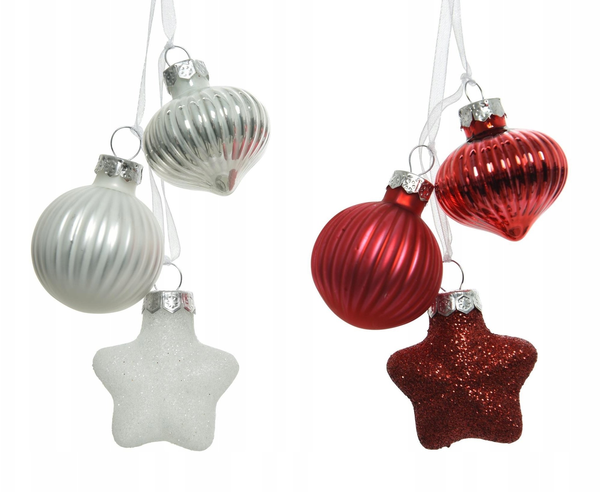 Kaemingk Zestaw 3 szklanych mini bombek choinkowych czerwonych i srebrnych 11,5cm