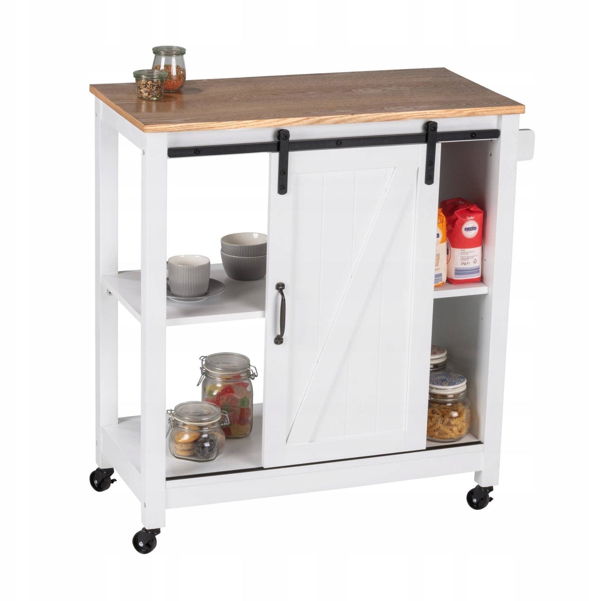 Wózek kuchenny na kółkach LANDHAUS z drewna sosnowego i MDF, WENKO