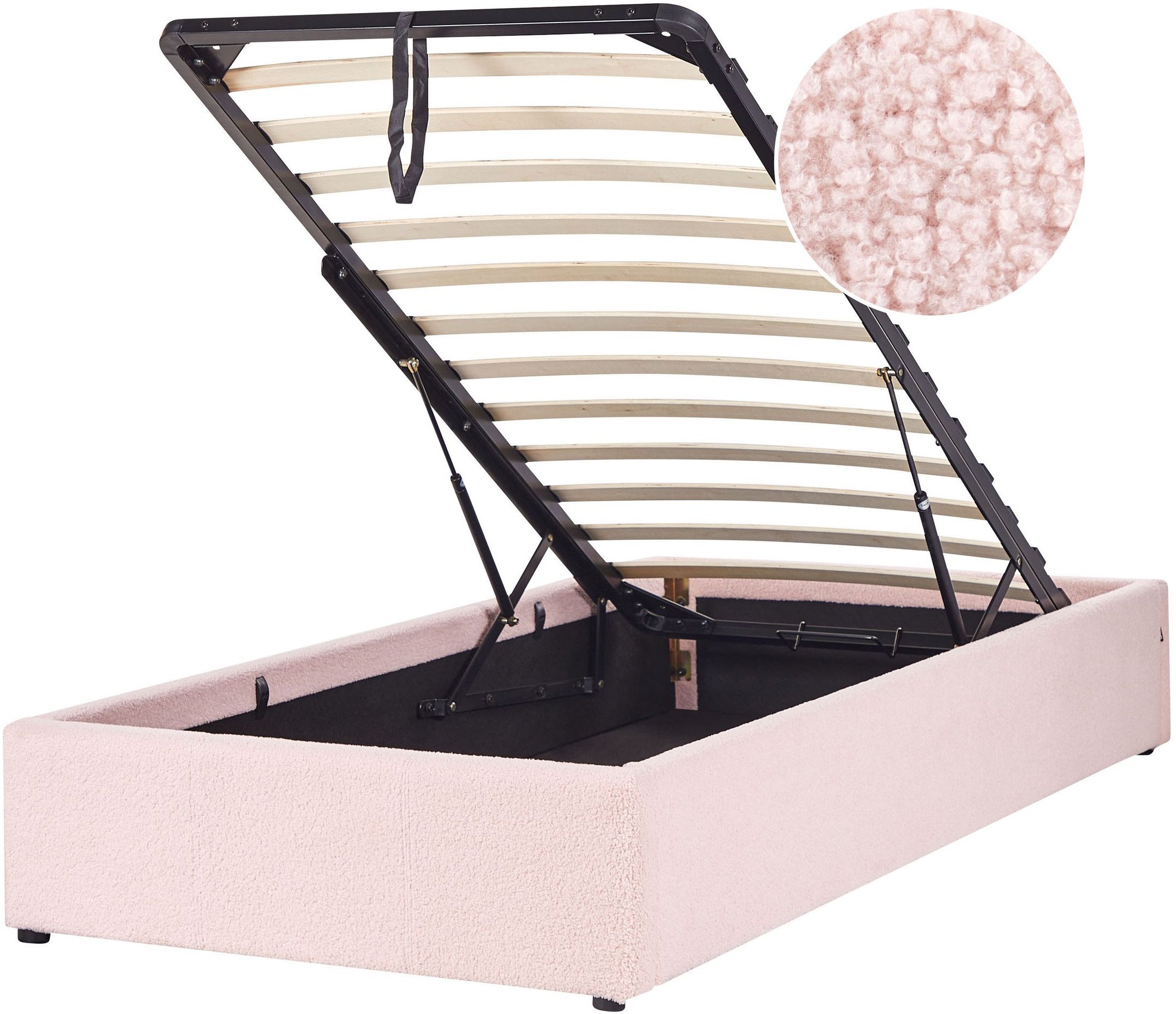 Łóżko z pojemnikiem Boucle DINAN 90 x 200 cm Pastelowy róż