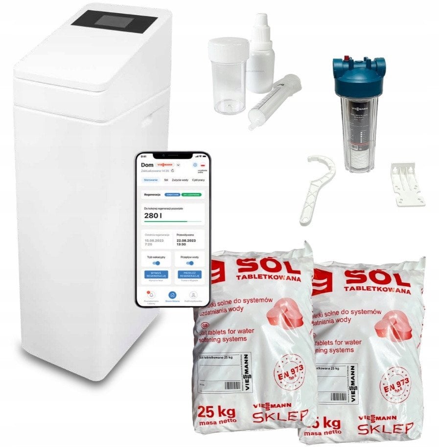 Pakiet: Stacja uzdatniania wody - AquaStilla 25 Smart+filtr mechaniczny+test kropelkowy+2x sól regeneracyjna 25kg