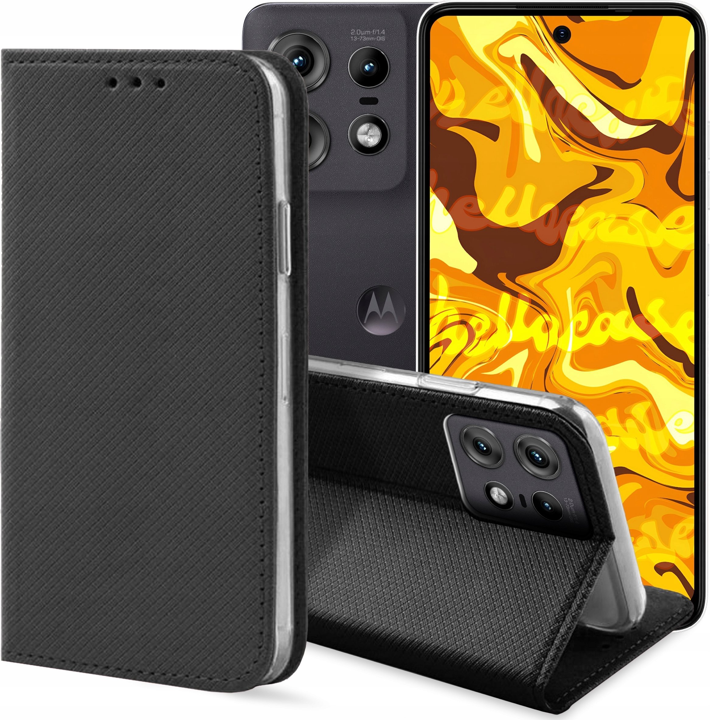 Hello Case ETUI Z KLAPKĄ DO MOTOROLA EDGE 50 PRO CZARNE ZAMYKANE MAGNETYCZNE KABURA