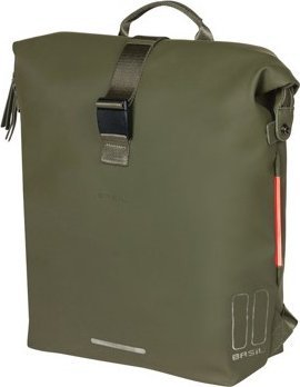 Basil Plecak/Sakwa rowerowa BASIL SOHO BACKPACK NORDLICHT17L, mocowanie na haki Hook-On System, wodoodporny poliester, oświetlenie, moss green (NEW 20