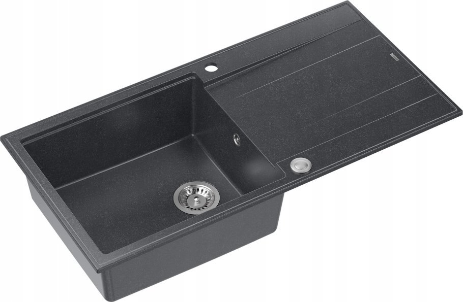 Zlewozmywak GraniteQ EVAN 111 GraniteQ zlewozmywak z syfonemPush 2 Open 1-komorowy z/o (860x500x210) black diamond / elementy stalowe