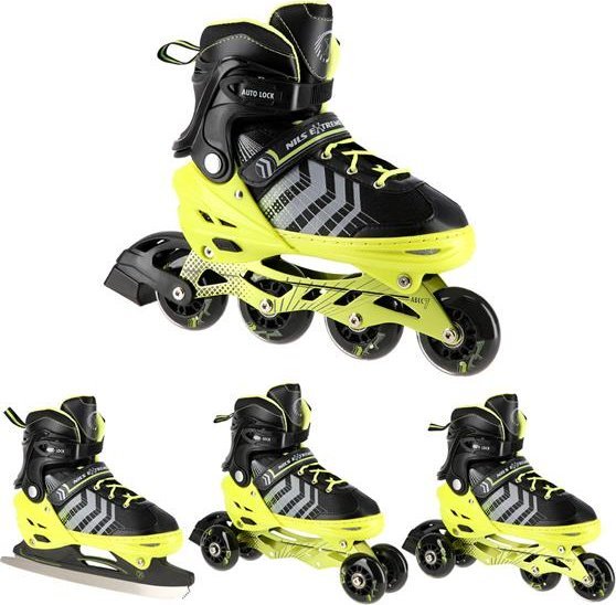 Rolki Nils Extreme NH18192 4w1 CZARNO-ZIELONY ROZM.S(29-33) ŁYŻWOROLKI Z WYM. PŁ. FIGUROWĄ NILS EXTREME