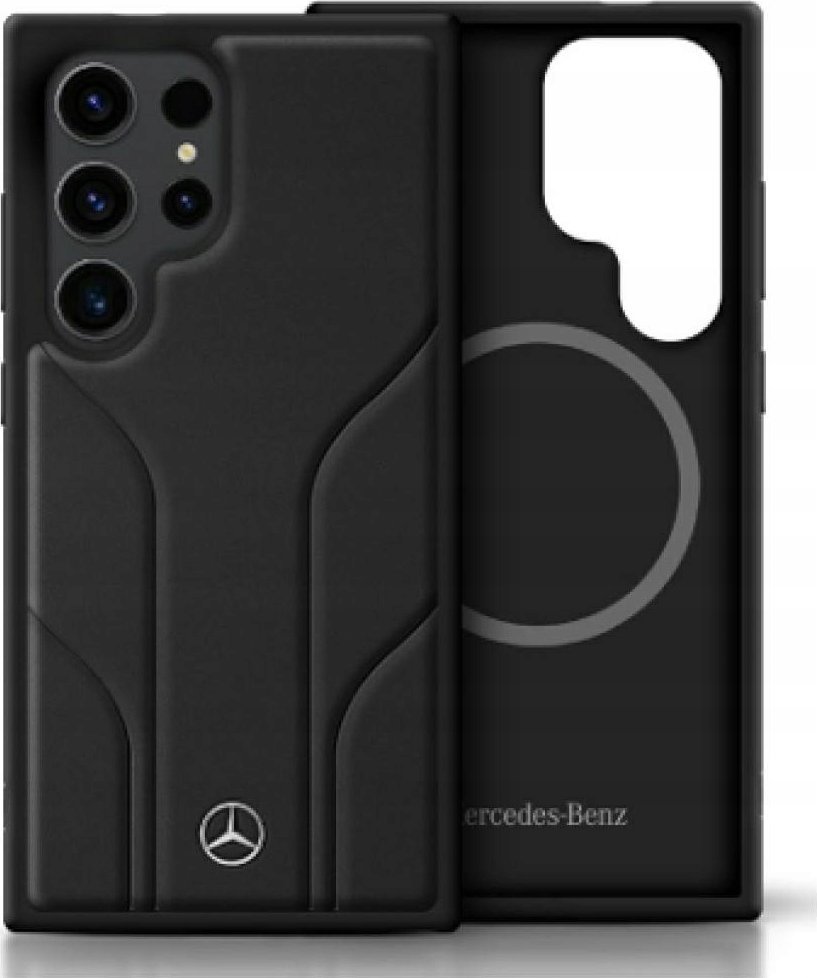 Mercedes Leather Debossed Lines MagSafe Case for Samsung Galaxy S25 Ultra Black