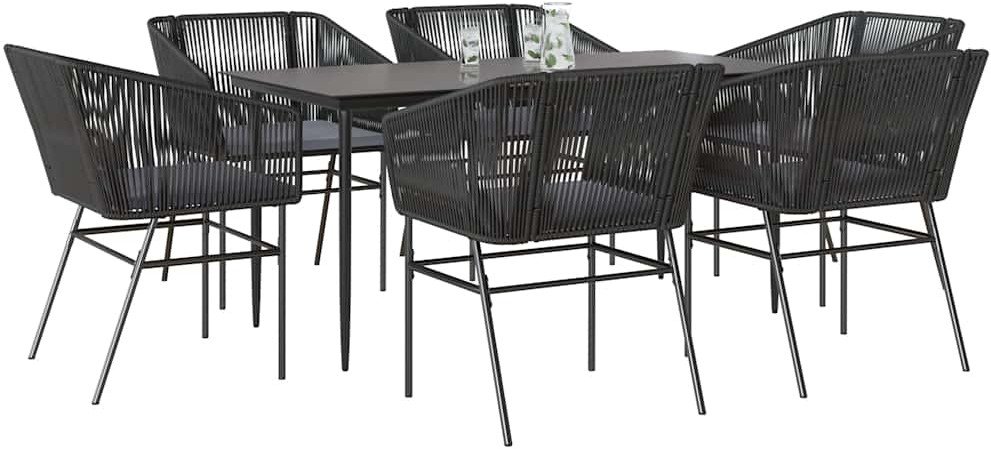 vidaXL 7-częściowy zestaw ogrodowy poduszkami czarny polirattan szkło