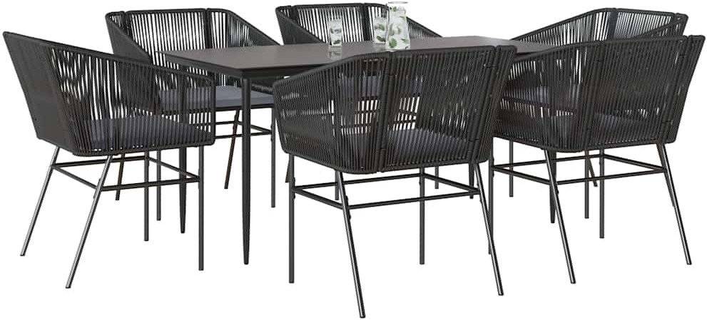 vidaXL 7-częściowy zestaw ogrodowy poduszkami czarny polirattan szkło